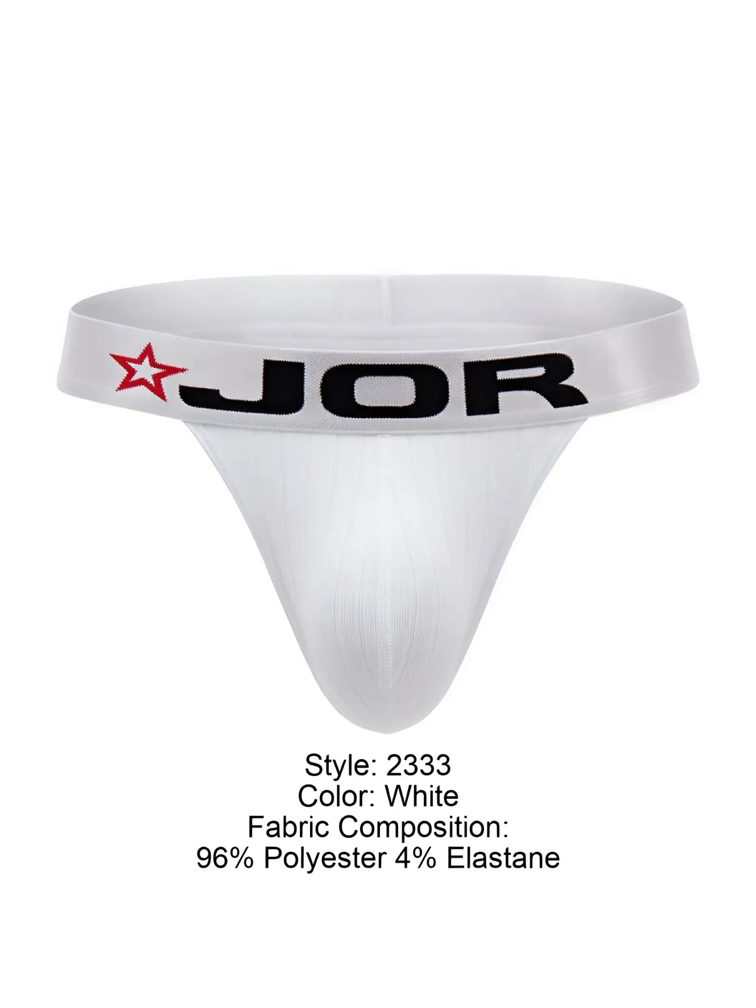 White jor 2333 cronos thong in smooth stretchy fabric with red star logo on waistband