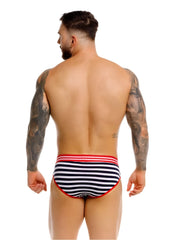 Jor 2335 santorini briefs color stripes black and white striped men’s briefs with red trim front view