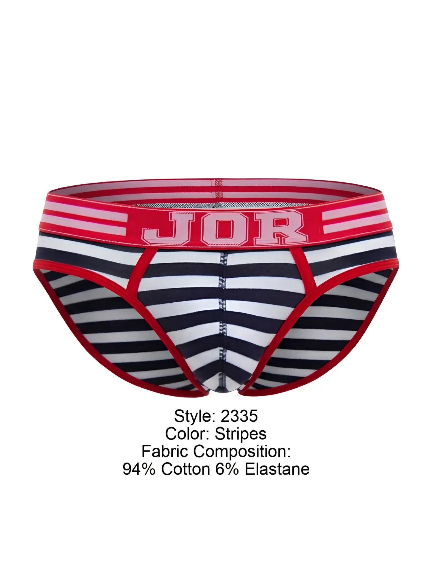 Jor 2335 santorini briefs with red white and black stripes and a red elastic waistband designed for comfort