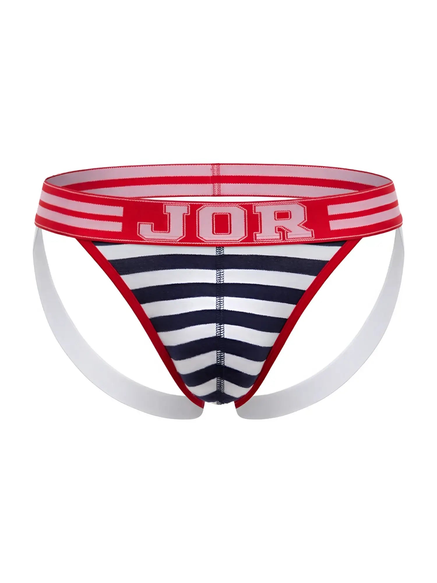 Jor 2336 santorini jockstrap color stripes briefs with red white navy blue stripes and red waistband with jor logo