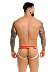 Jor 2336 santorini jockstrap color stripes red and white striped athletic briefs with a snug form fitting design