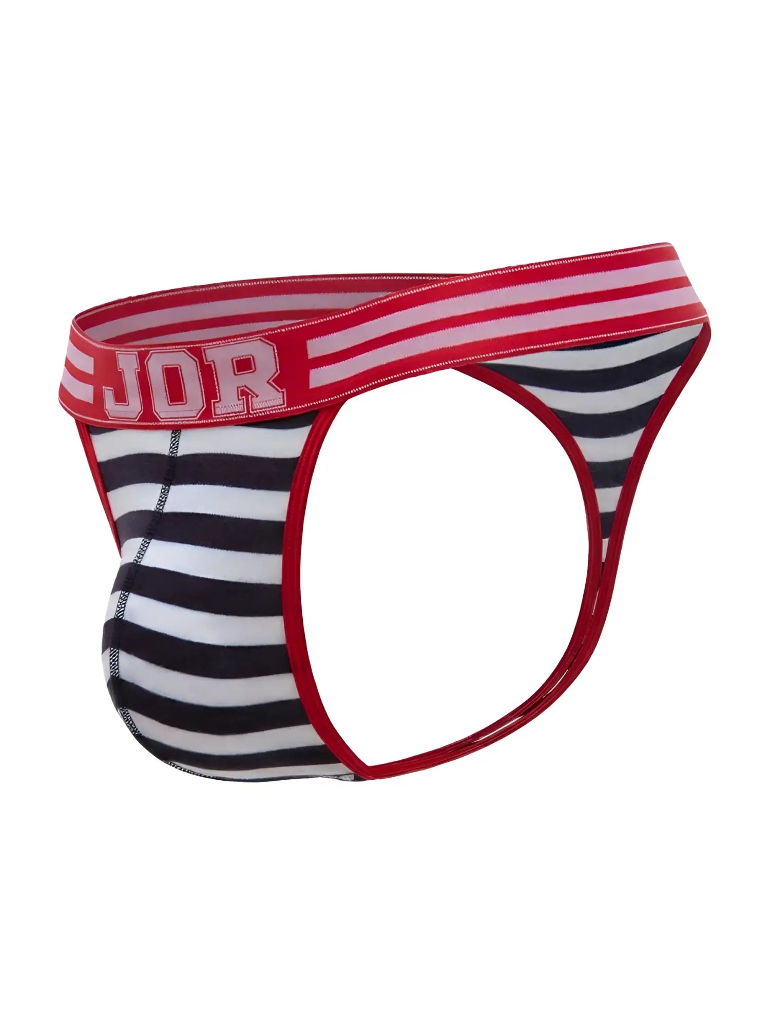 Red black and white striped jor 2337 santorini thongs with red elastic waistband and jor logo for men
