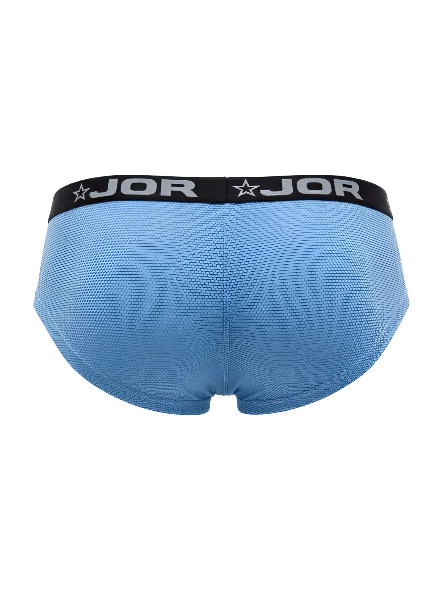 Light blue JOR 2345 Cannes men’s briefs with black branded waistband and star logo in soft fabric