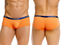 Orange jor 2345 cannes trunks briefs with blue waistband featuring jor logo and star design