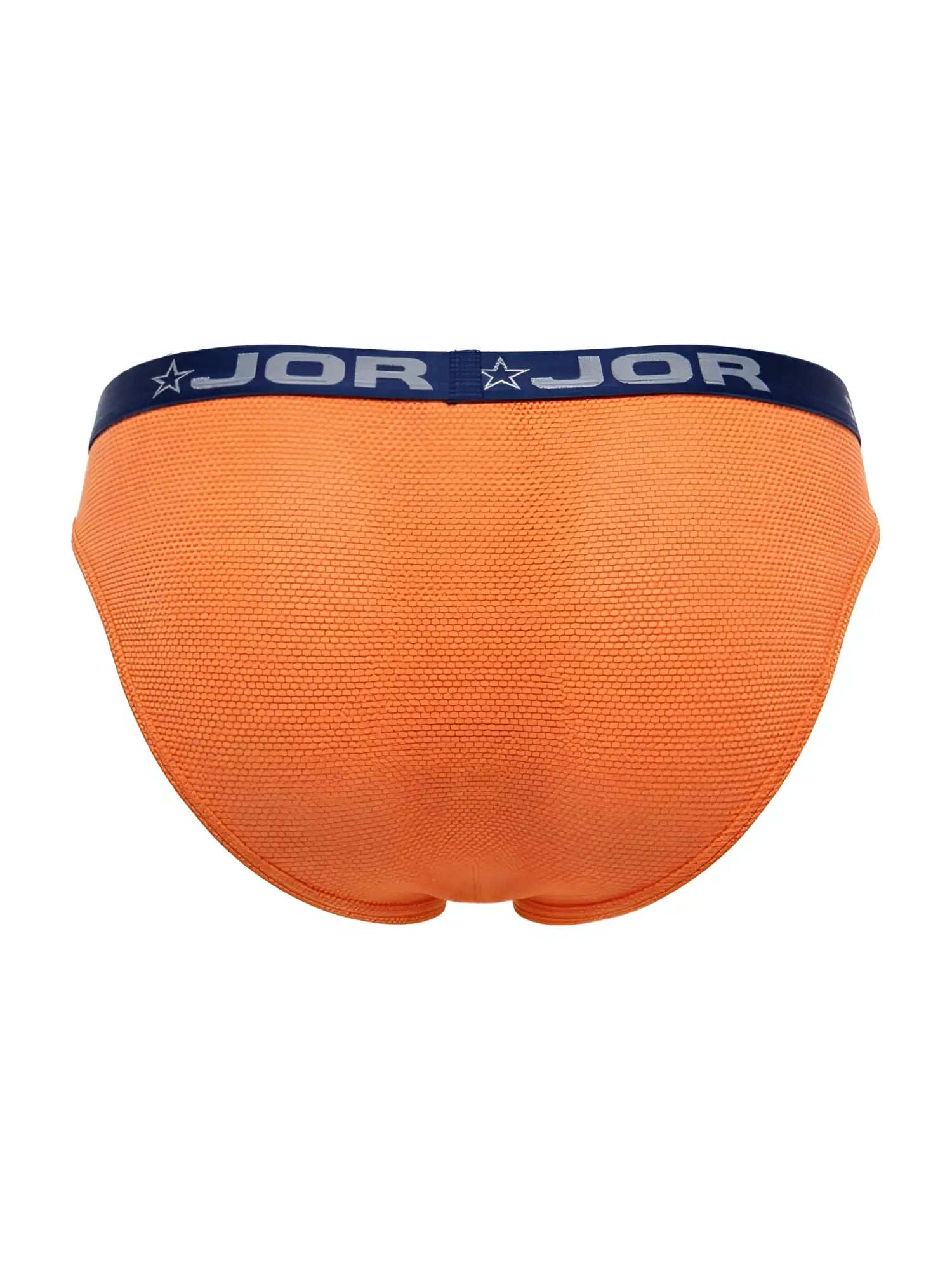 Bright orange textured briefs with navy blue jor waistband and star logos jor 2346 cannes bikini color orange