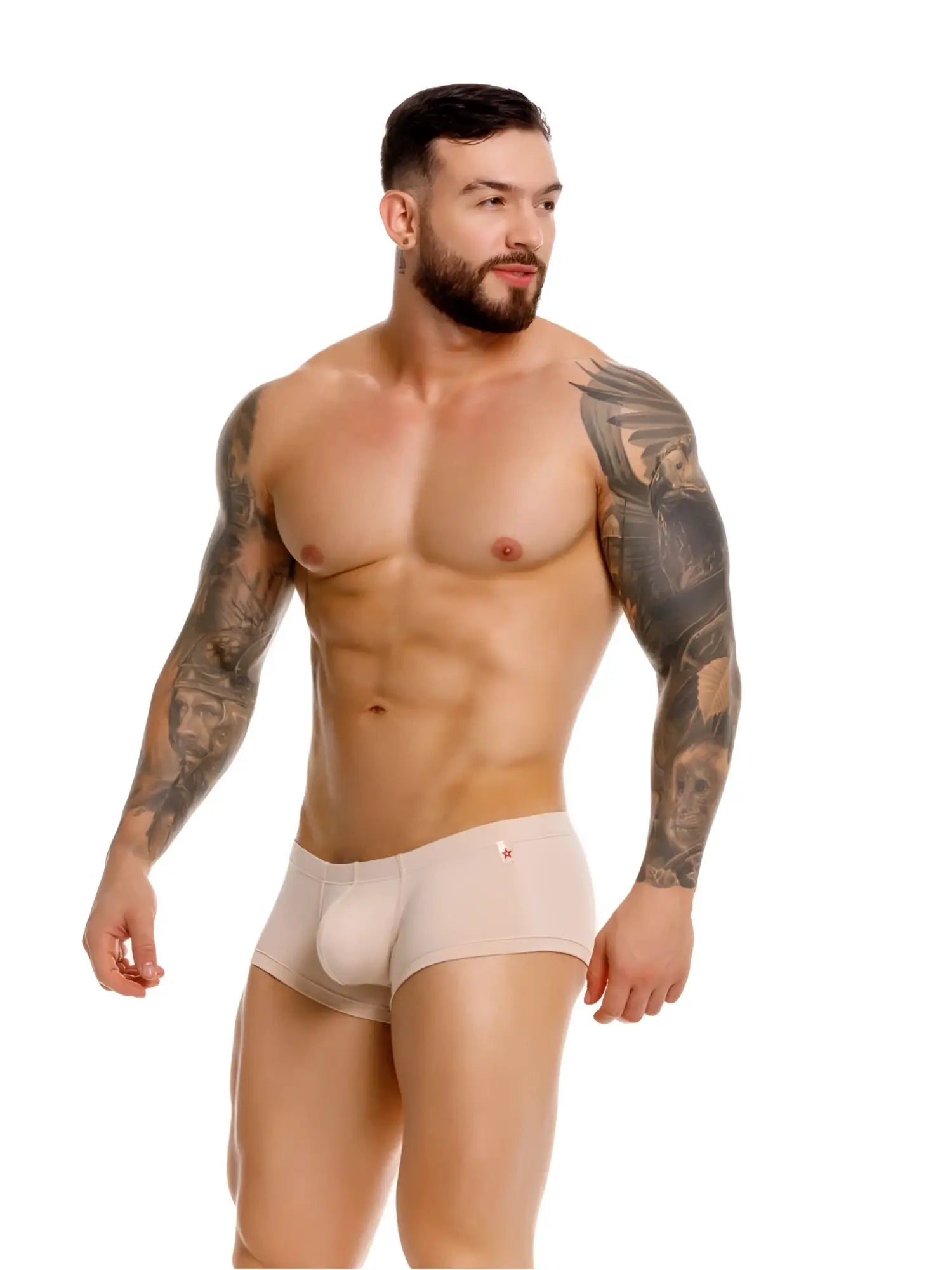 Beige jor 2347 invisible trunks men’s briefs with subtle logo on waistband designed for comfort and invisibility