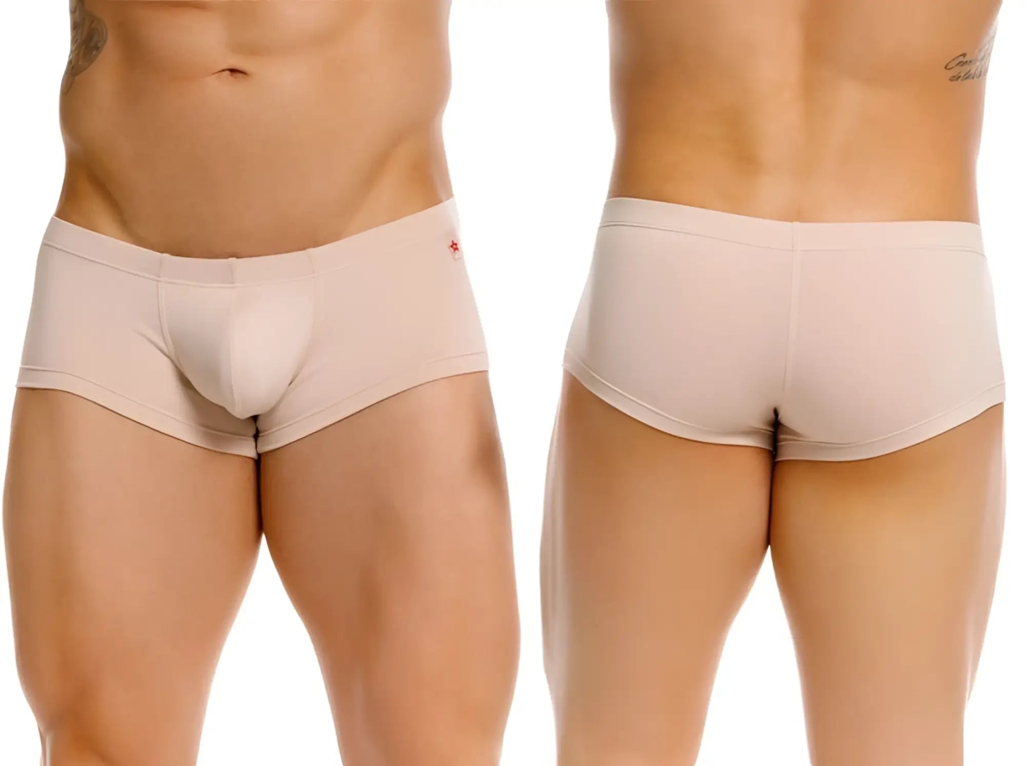 Beige jor 2347 invisible trunks men’s briefs with subtle red star logo on waistband in soft breathable fabric