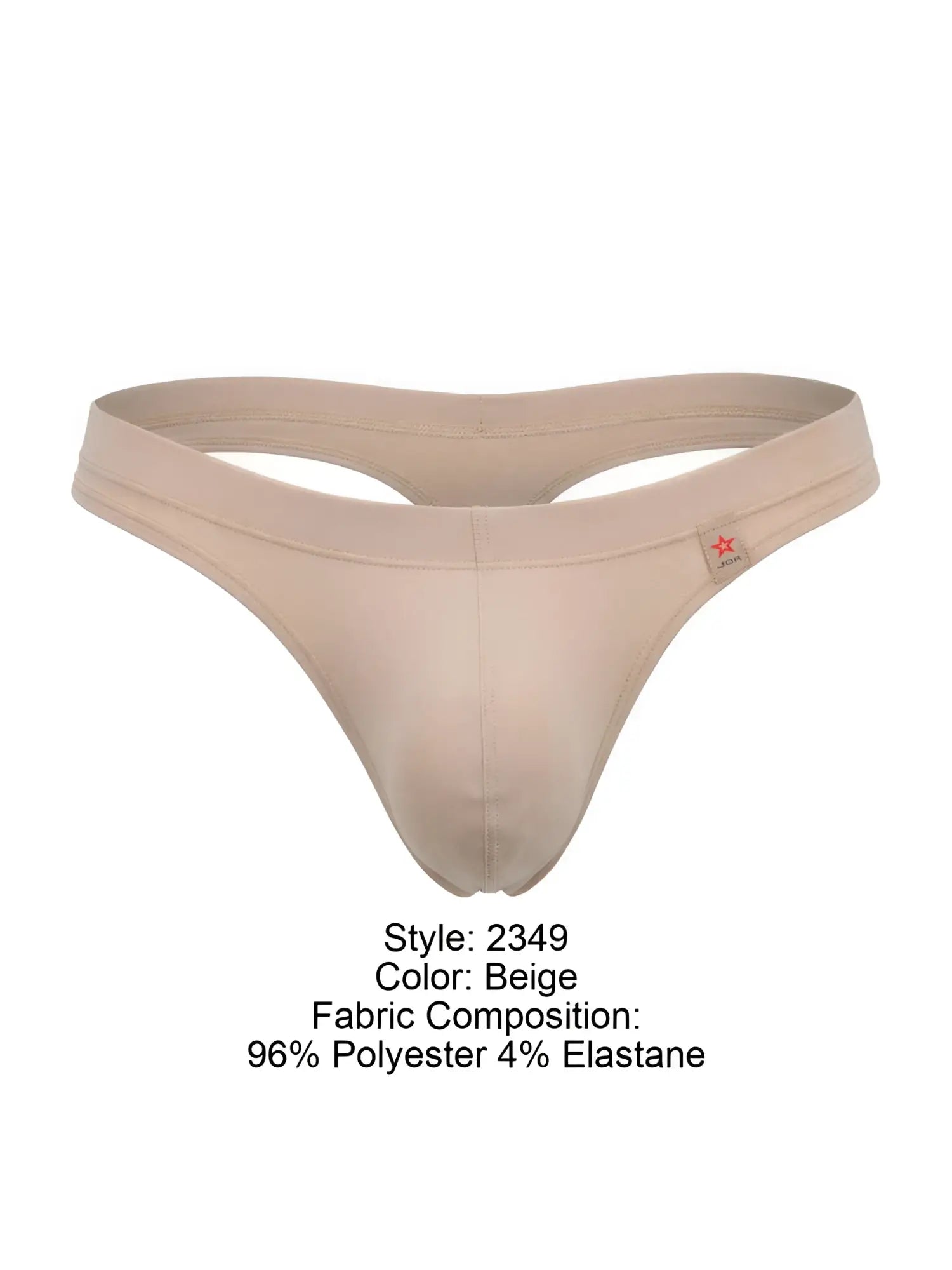 Beige JOR 2349 invisible thong made of 96 polyester 4 elastane with a small red star logo on the side