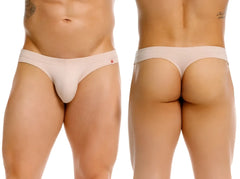 Beige invisible thong with a small red star logo on the waistband from jor 2349 shown from the back side