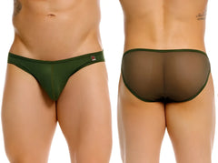 Dark green sheer mesh jor 2353 origin bikini briefs with a solid fabric waistband front view