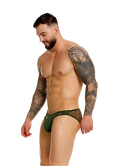Green mesh briefs with a sleek form-fitting design from jor 2353 origin bikini in vibrant green color