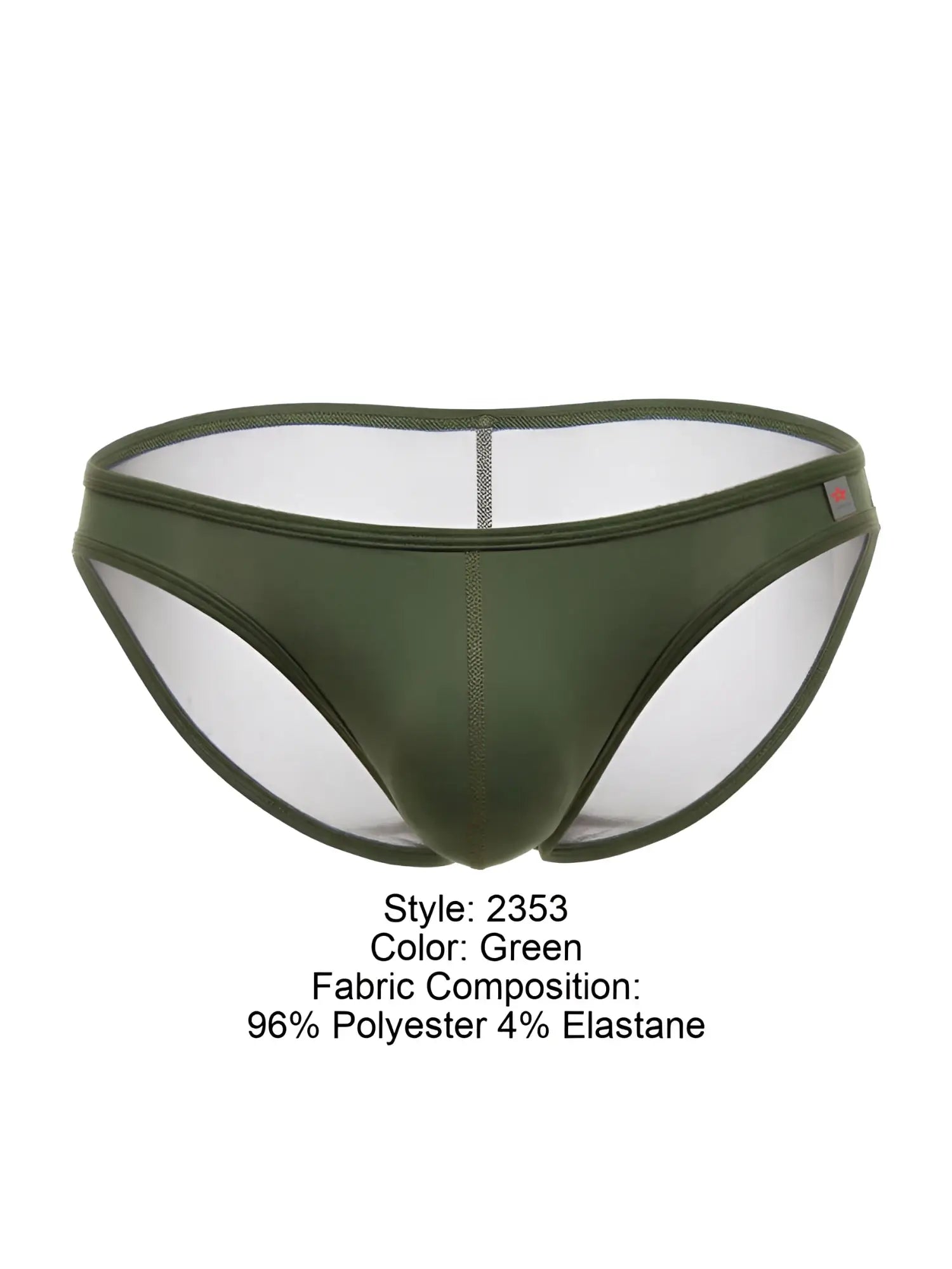 Jor 2353 origin bikini green men’s briefs with sheer mesh panel and elastic waistband in green olive color
