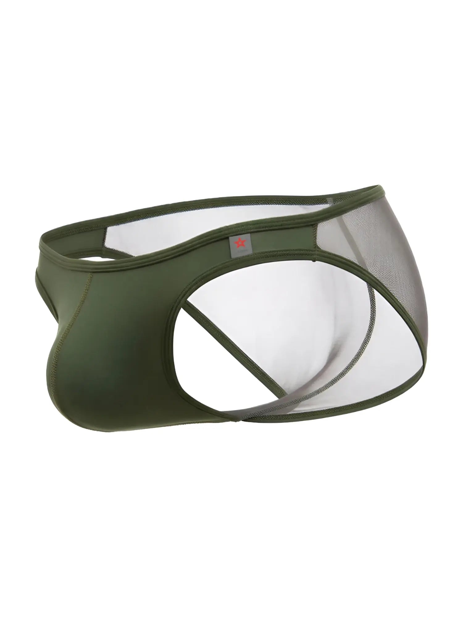 Olive green jor 2353 origin bikini briefs with mesh fabric and solid waistband and side panels front view