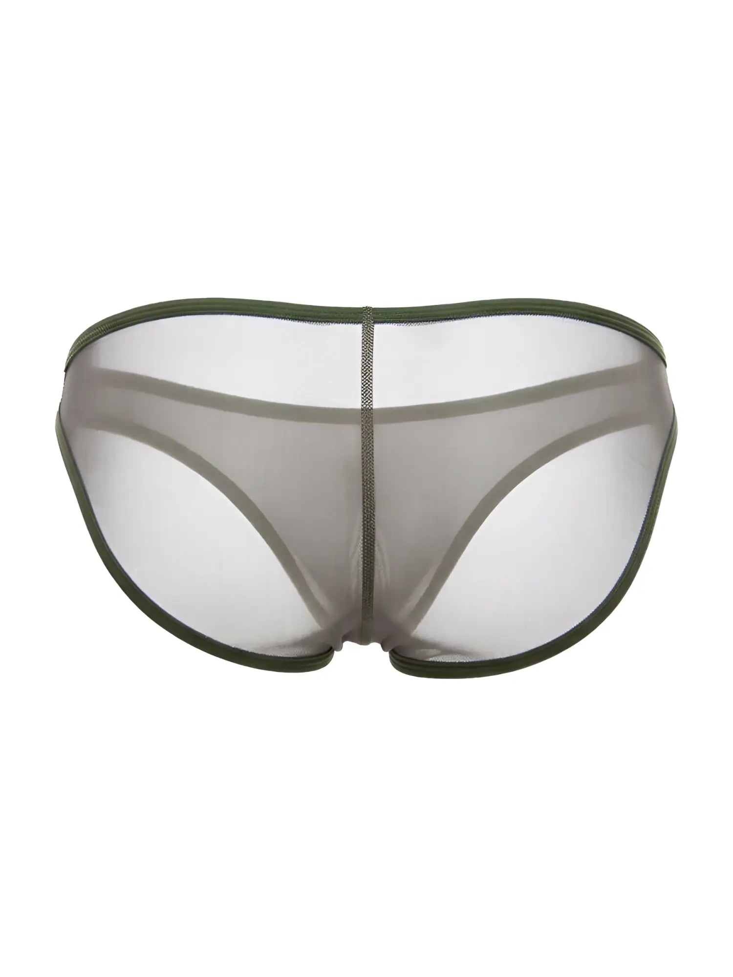 Transparent mesh briefs with solid olive green waistband and leg openings in jor 2353 origin bikini green