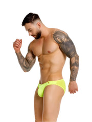 Neon green jor 2353 origin bikini briefs featuring a small gold logo on the left hipband for athletic wear