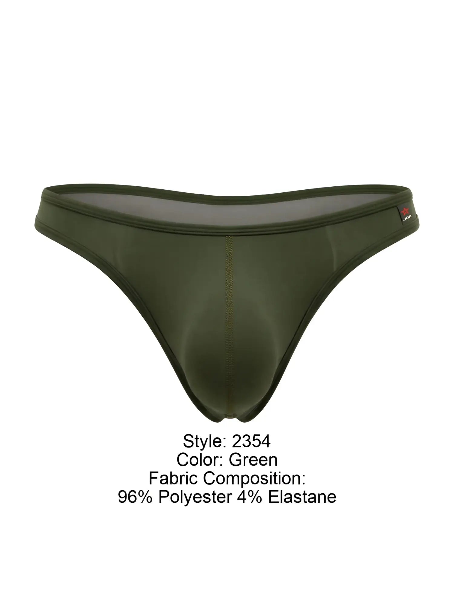 Olive green jor 2354 origin men’s thong with smooth stretchy fabric and subtle mesh lining front view