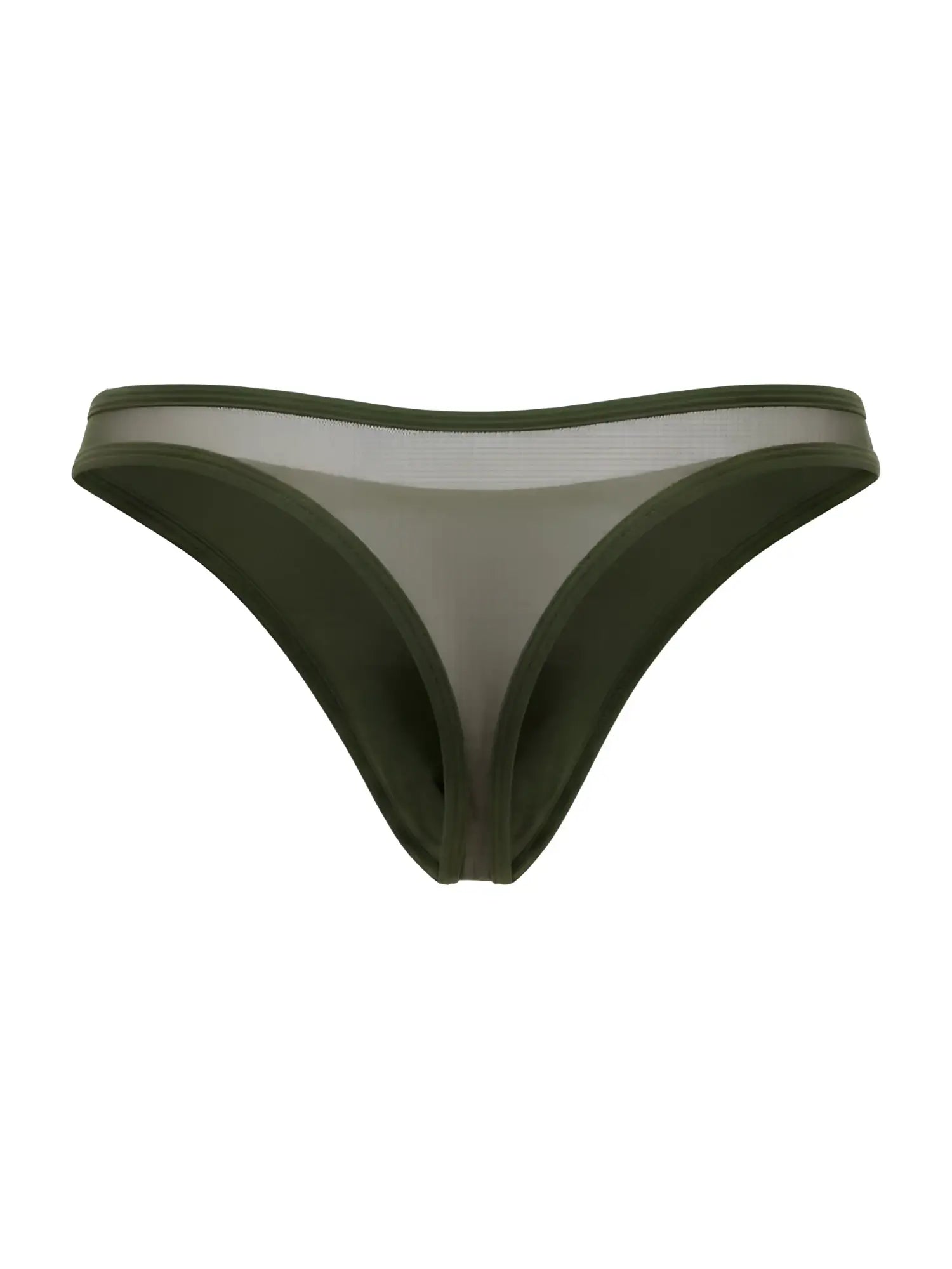 Olive green mesh thong with solid fabric trim jor 2354 origin thongs showing front side details