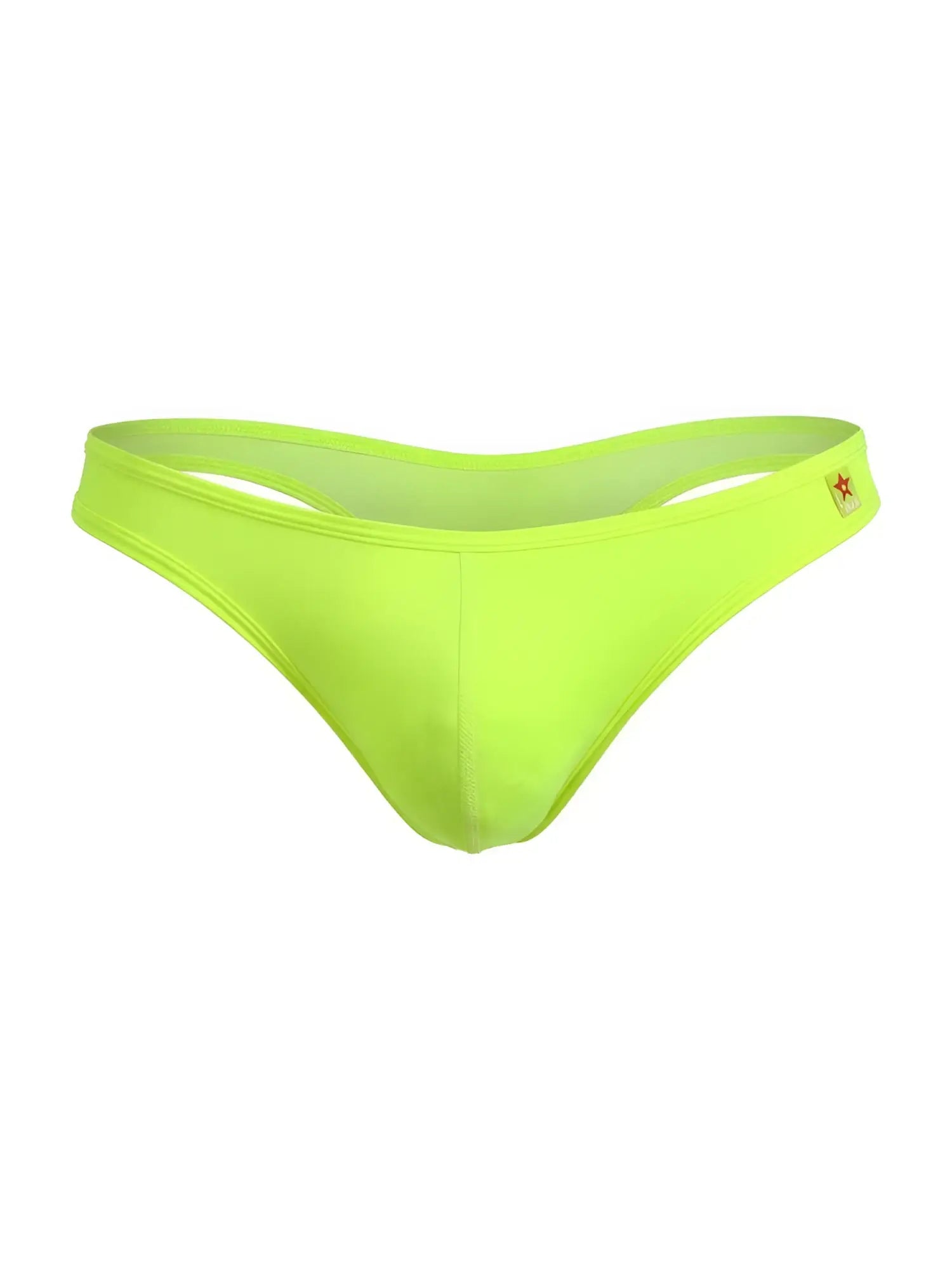 Bright neon green jor 2354 origin thong with subtle star logo on the side made from comfortable material