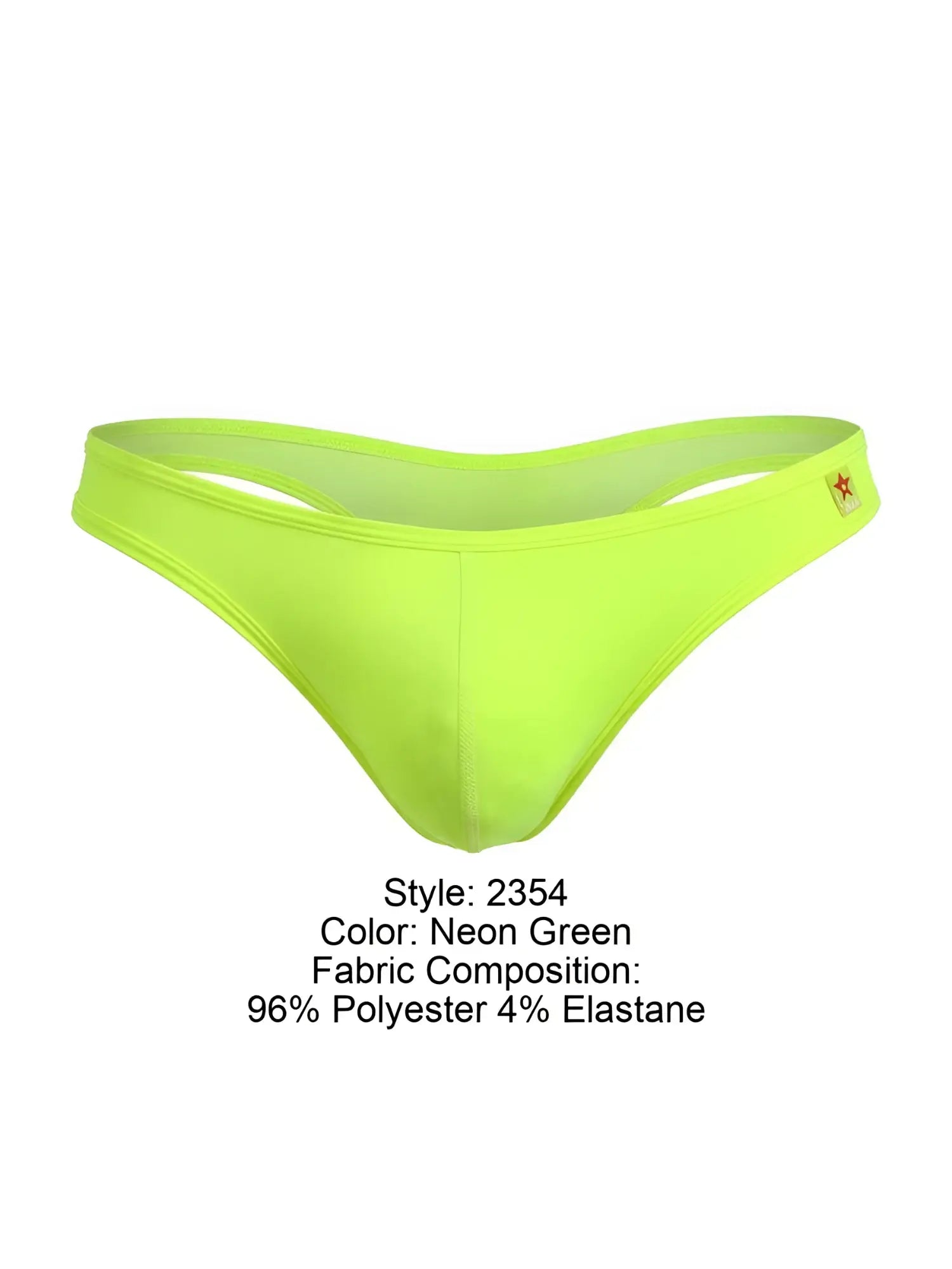 Jor 2354 origin thong in neon green made of 96 polyester 4 elastane with small star logo on the side
