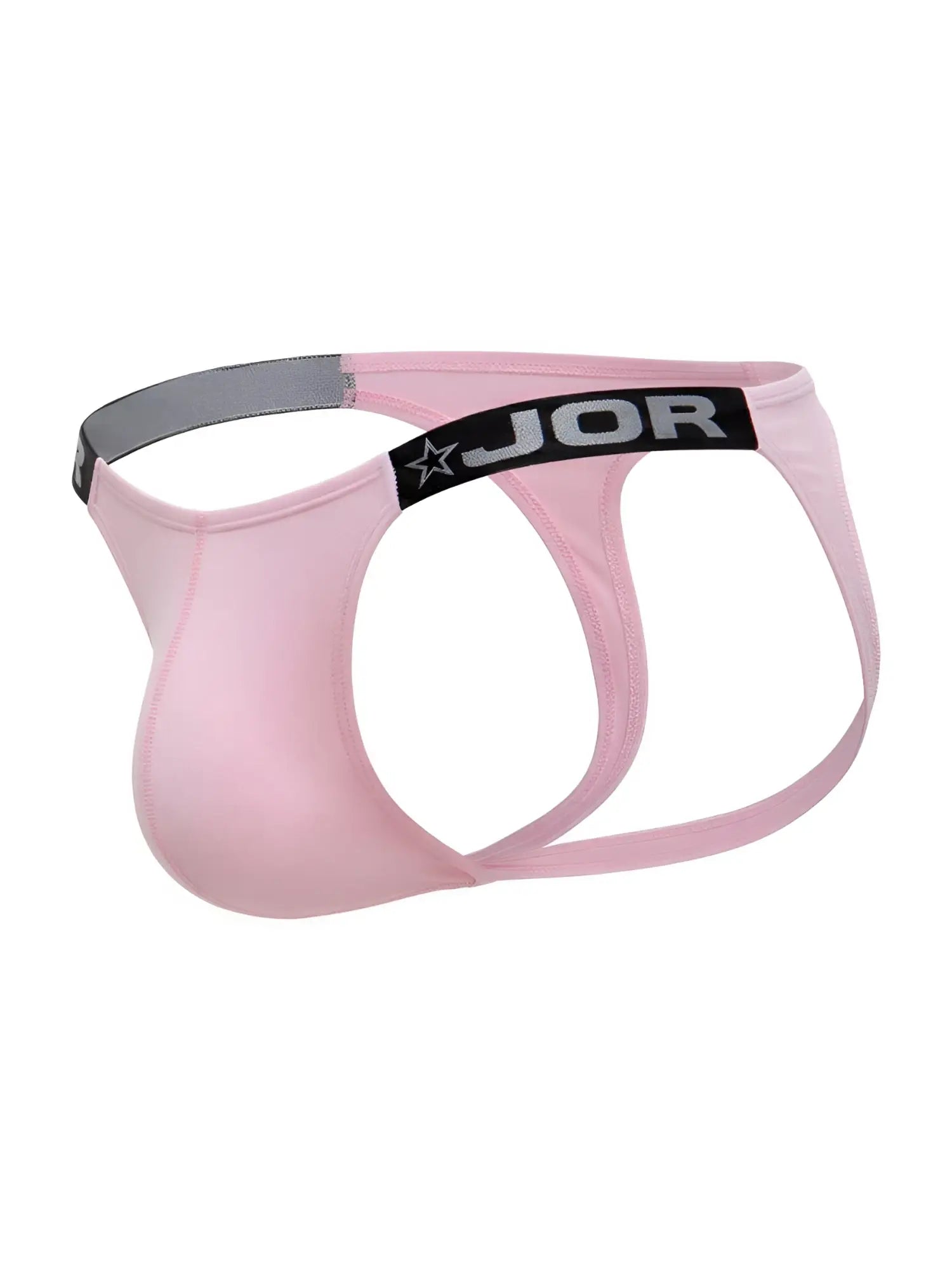 Pink jor 2356 eros jockstrap men’s briefs with black waistband featuring logo and star emblem