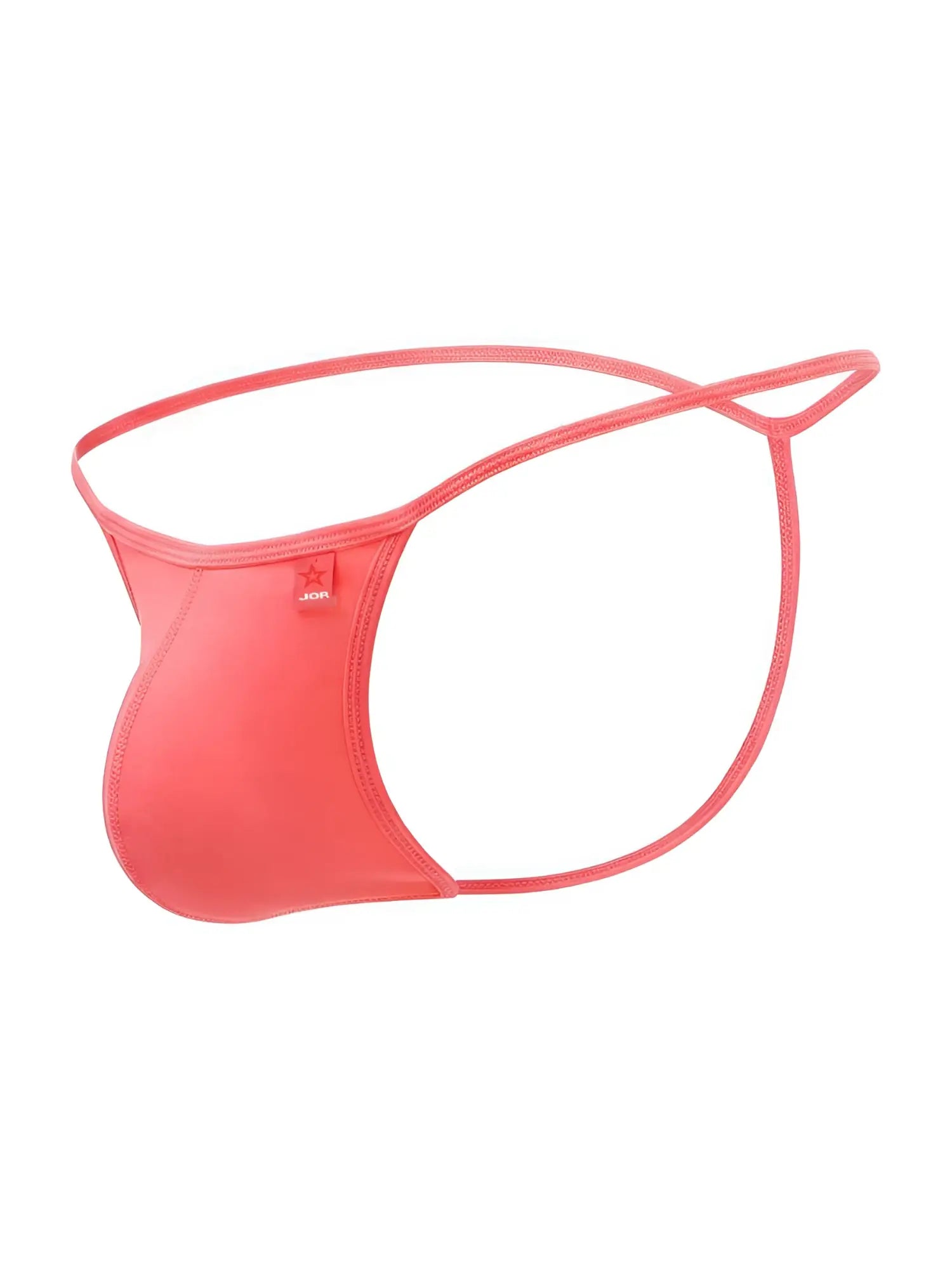 Coral-colored jor 2359 axel g-string men’s thong with thin elasticated straps and smooth fabric finish front view