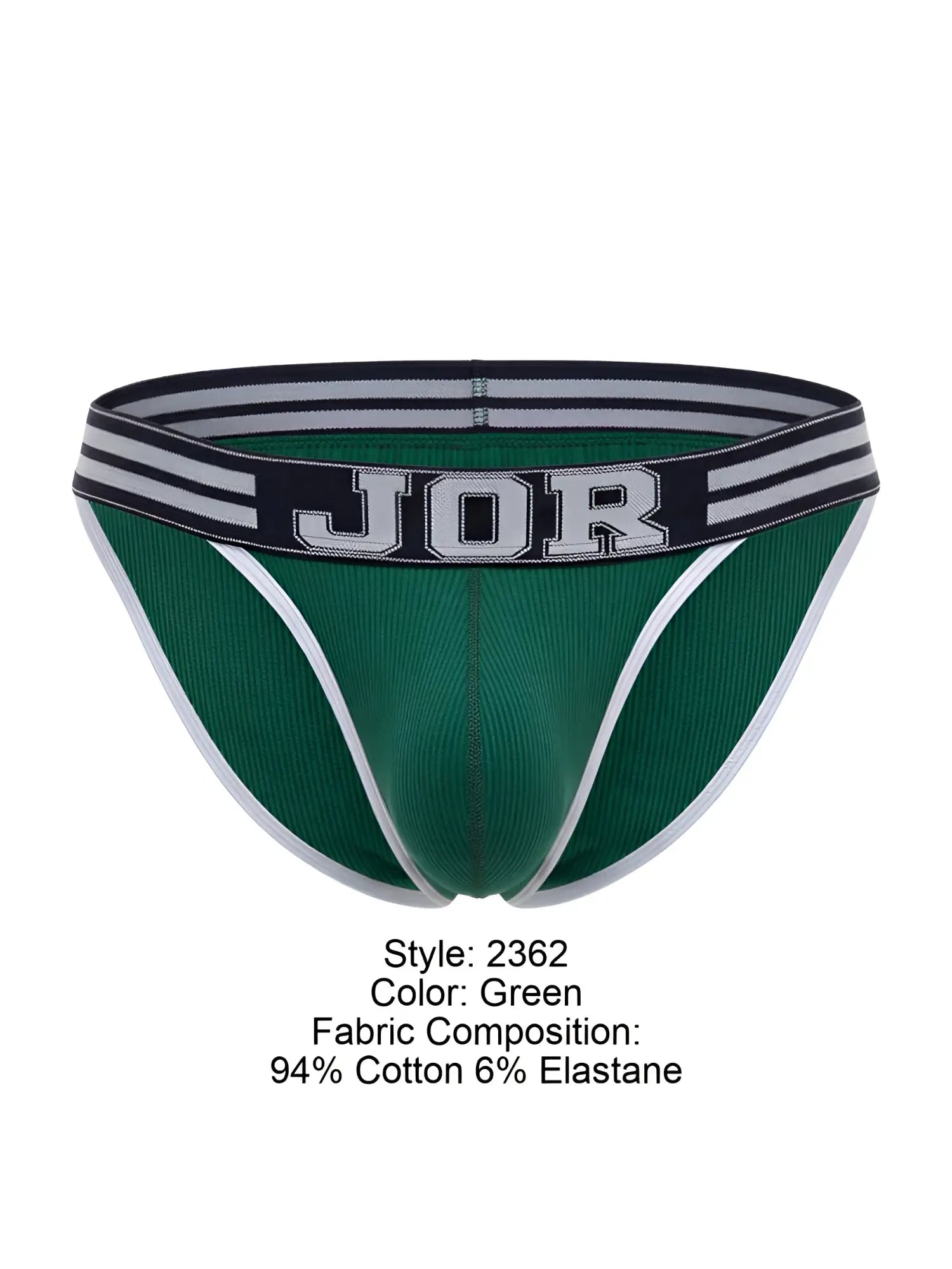 Green jor 2362 rush bikini briefs with white navy striped waistband made of 94 cotton 6 elastane