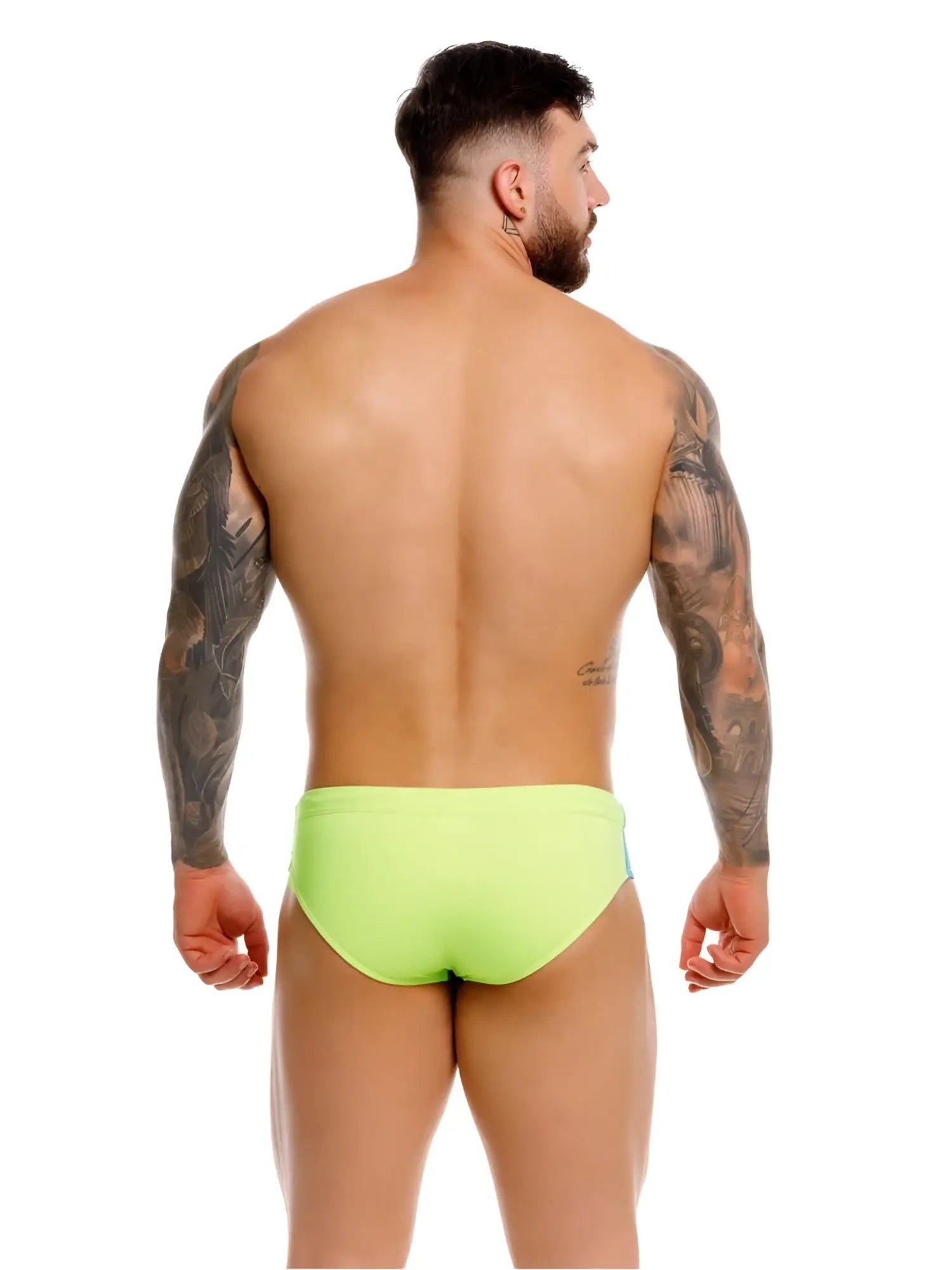 Bright neon green jor 2384 wind swim briefs made from lightweight fabric ideal for swimming and beachwear