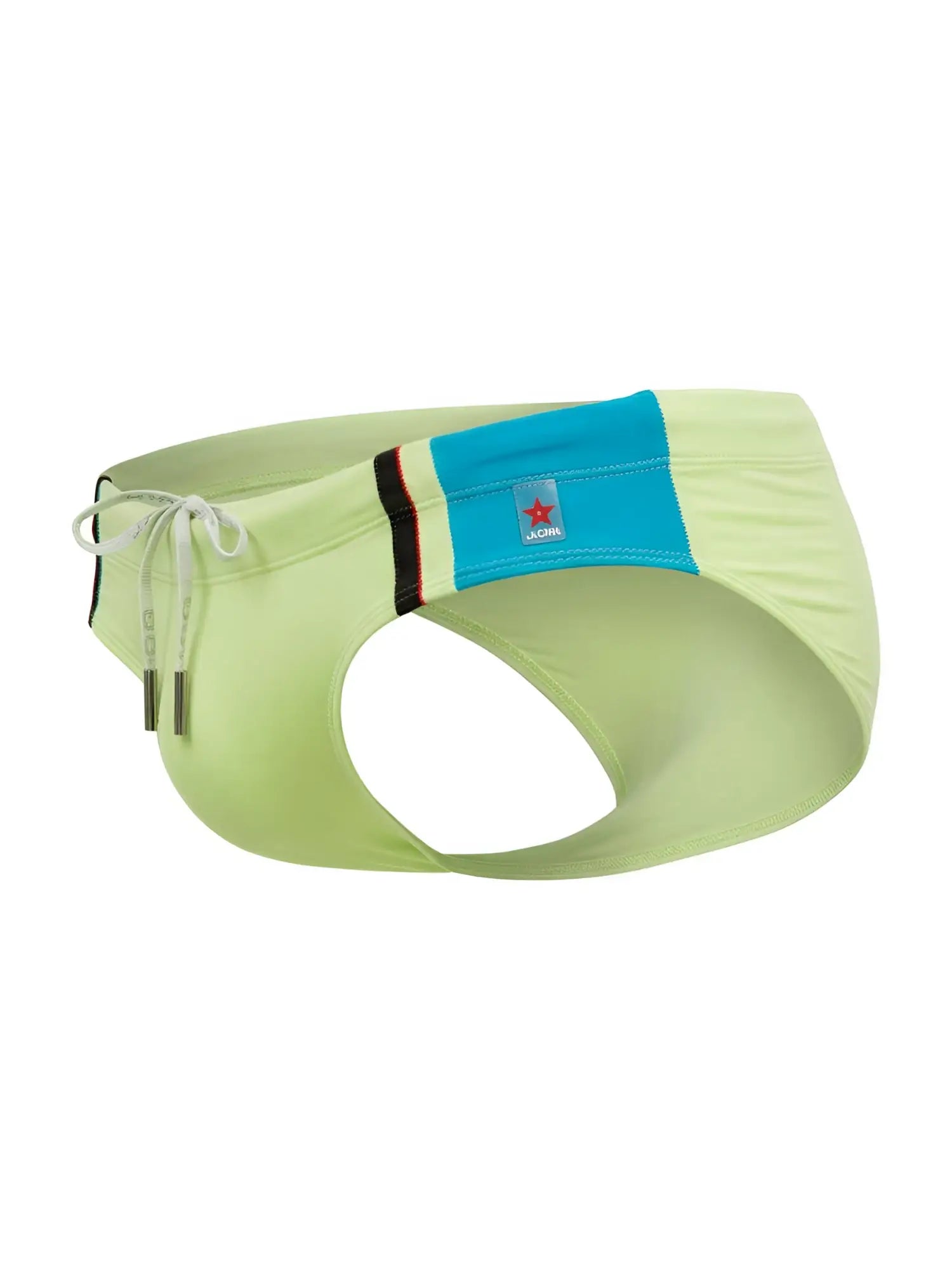 Light green jor 2384 wind swim briefs with a blue panel and white drawstring for swimming and beachwear