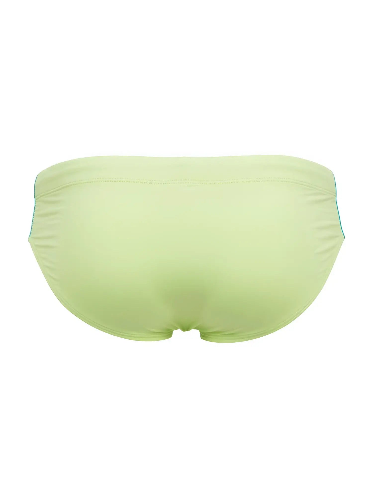 Jor 2384 wind swim briefs in lime green with subtle teal trim along side seams for swimwear use