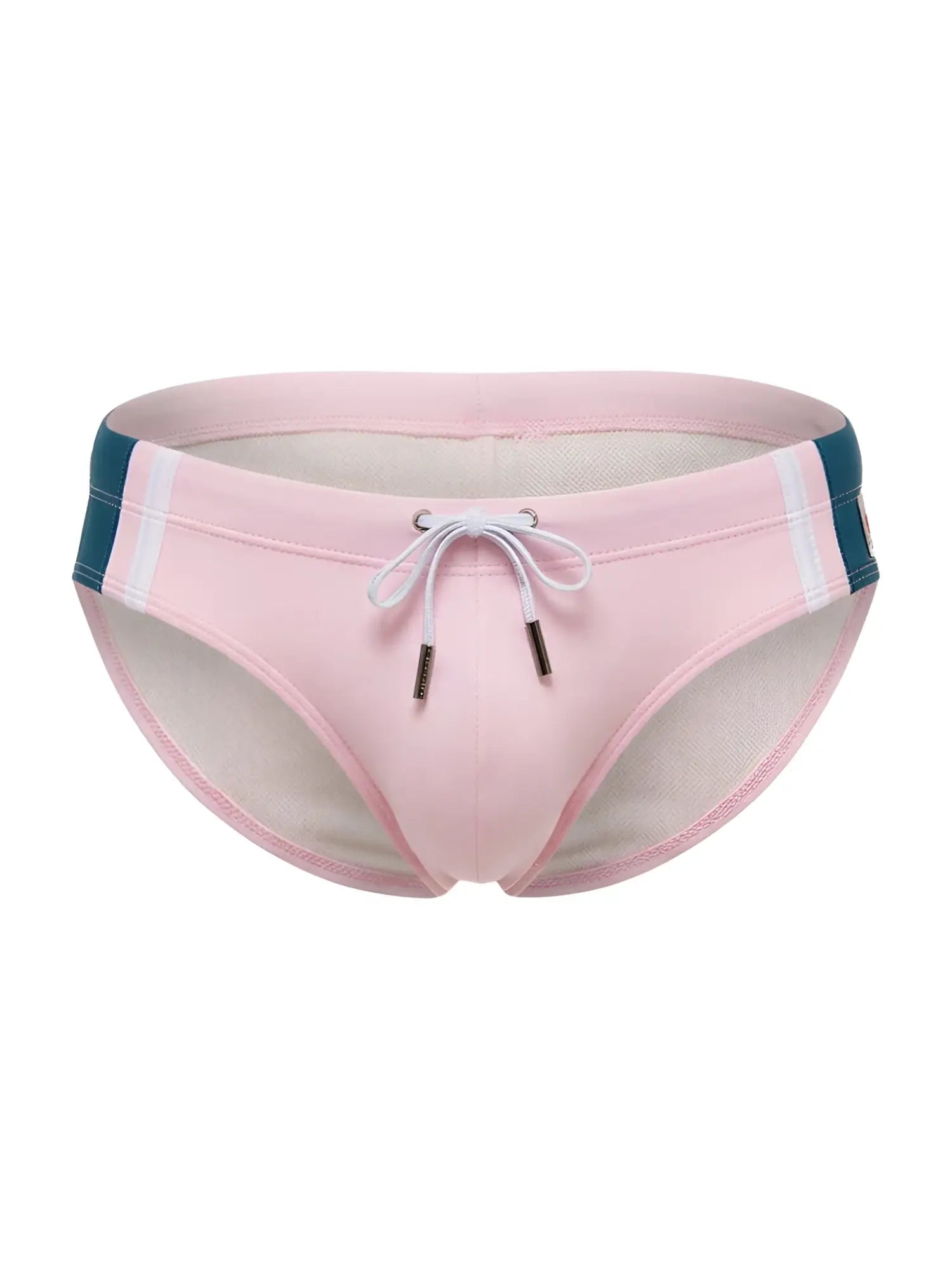 Jor 2384 wind swim briefs in pink with teal and white striped side panels and drawstring closure