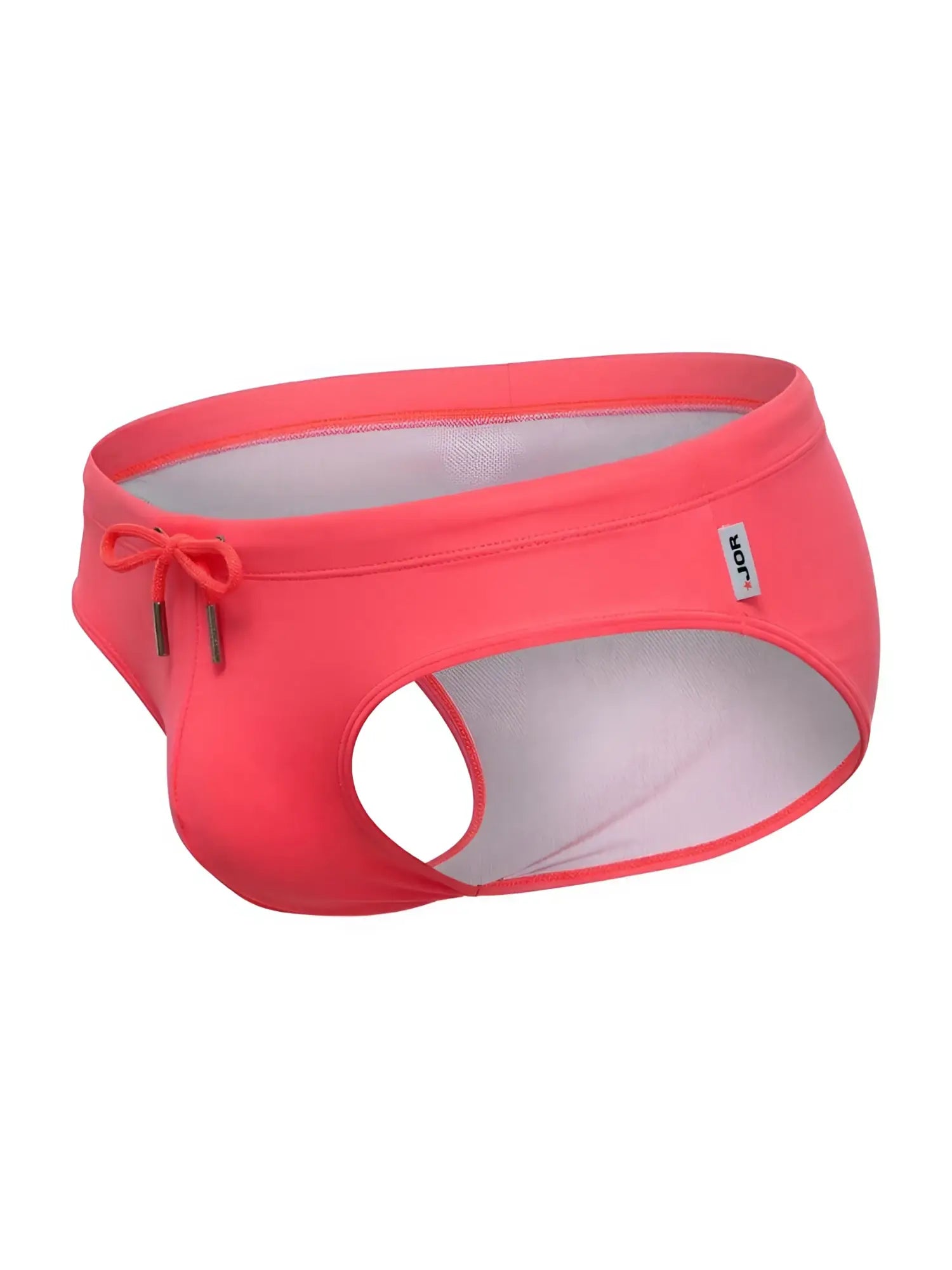 Bright coral jor 2387 travel swim briefs with mesh interior and drawstring waistband for men