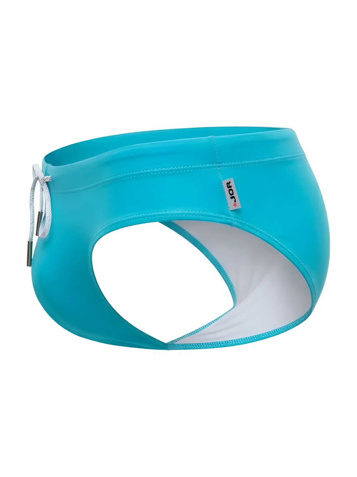 Jor 2387 travel swim briefs in turquoise with white interior and adjustable drawstring for comfortable swimming