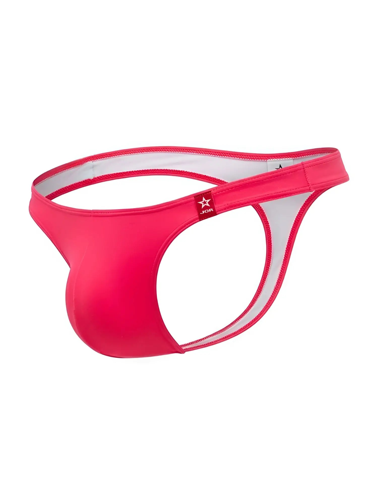 Bright pink jock brand thong with white lining and red star logo from jor 2389 travel swim thongs color candy collection