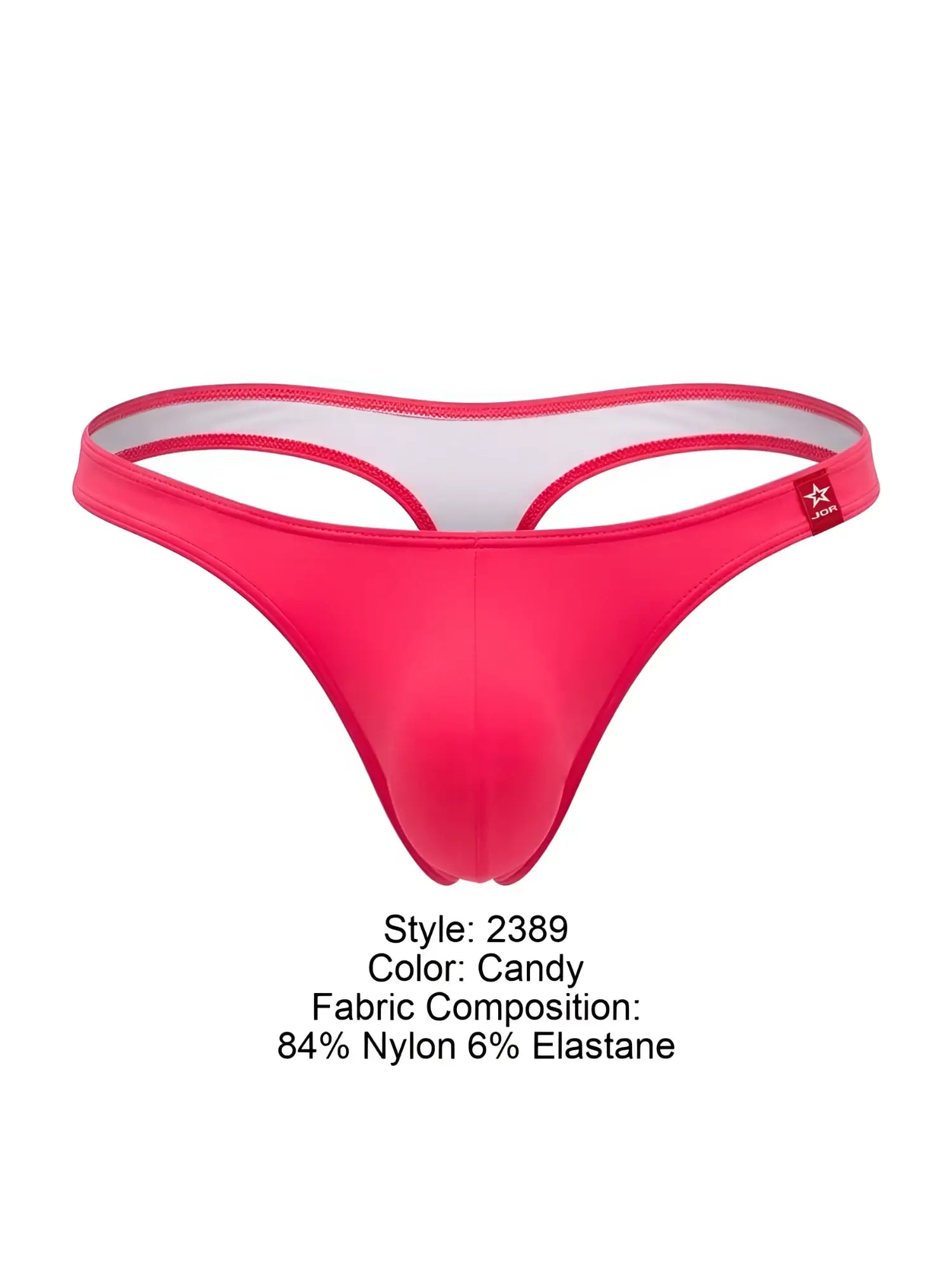 Candy pink jor 2389 travel swim thong made of 84 nylon and 6 elastane with white inner lining
