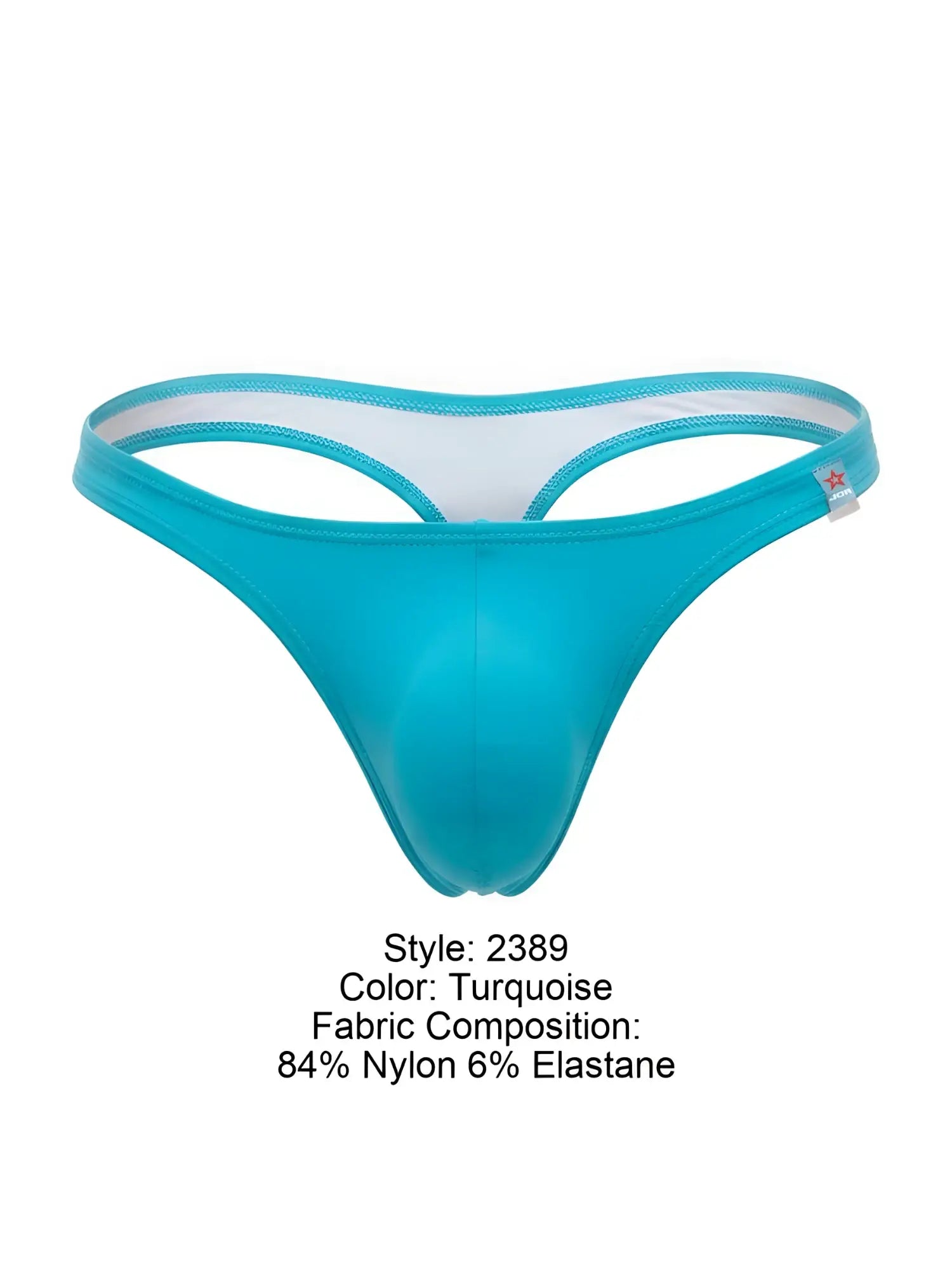 Turquoise nylon and elastane JOR 2389 travel swim thong with white inner lining designed for comfortable swimwear