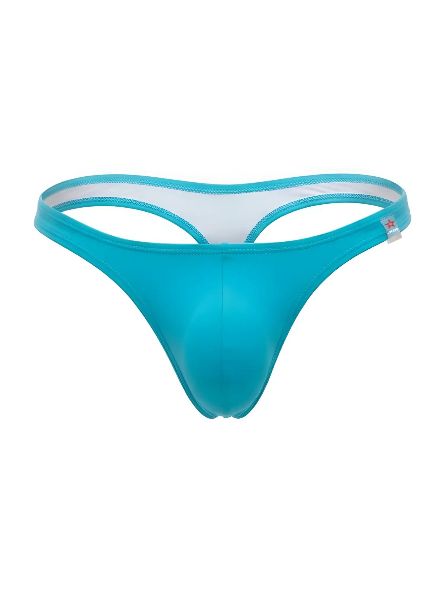 Turquoise silicone travel swim thongs with white inner lining and small red star logo on the side jor 2389