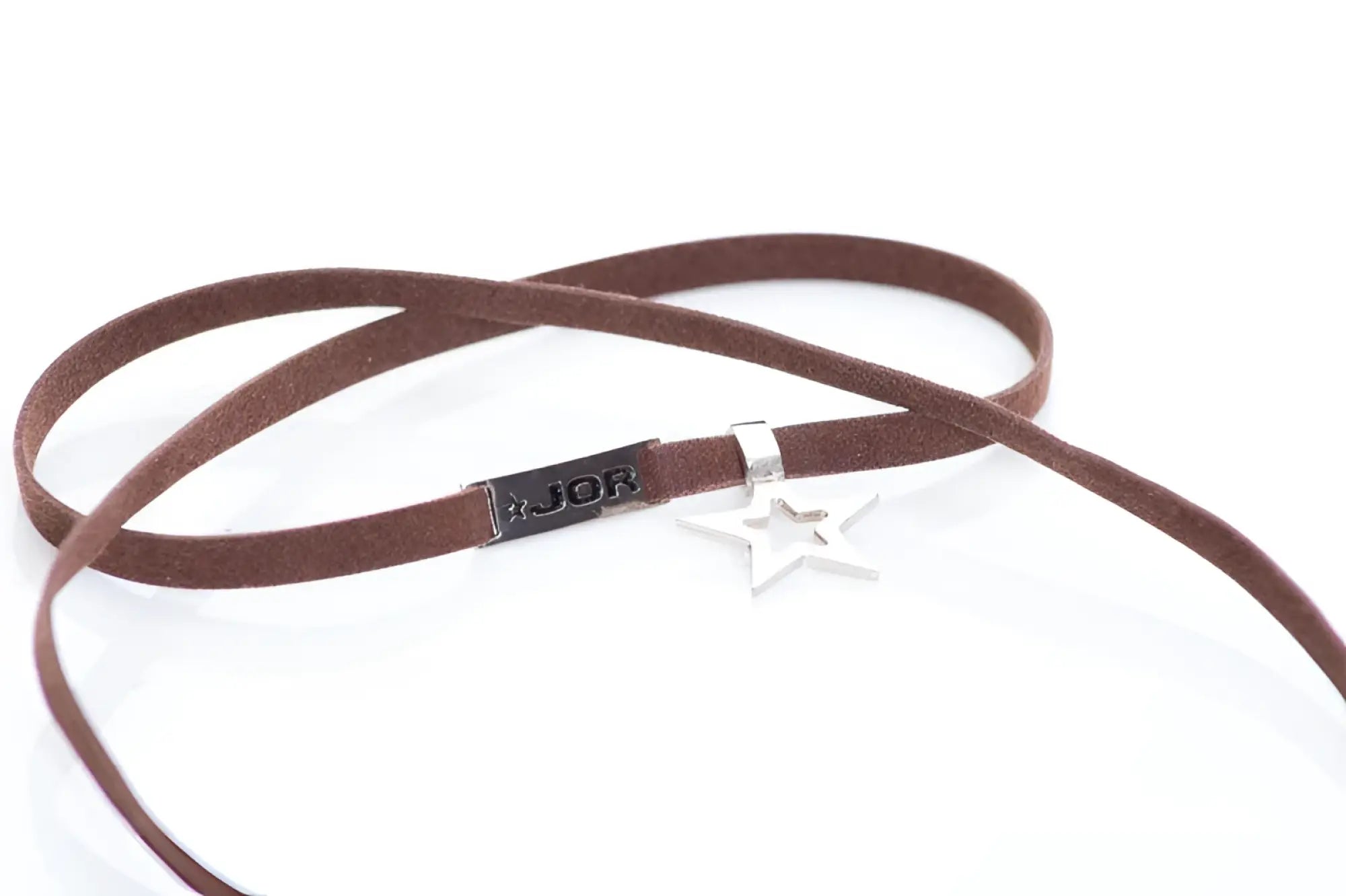 Brown suede choker with silver star pendant and black engraved jor tag jor bracelet 0522 size one size