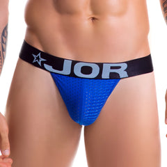 Jor cronos jock strap underwear royal 0306 size l in blue mesh with black waistband and light blue jor logo and star emblem
