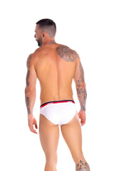 White men’s briefs jor naval bikini underwear with red and black elastic waistband featuring hot branding size m