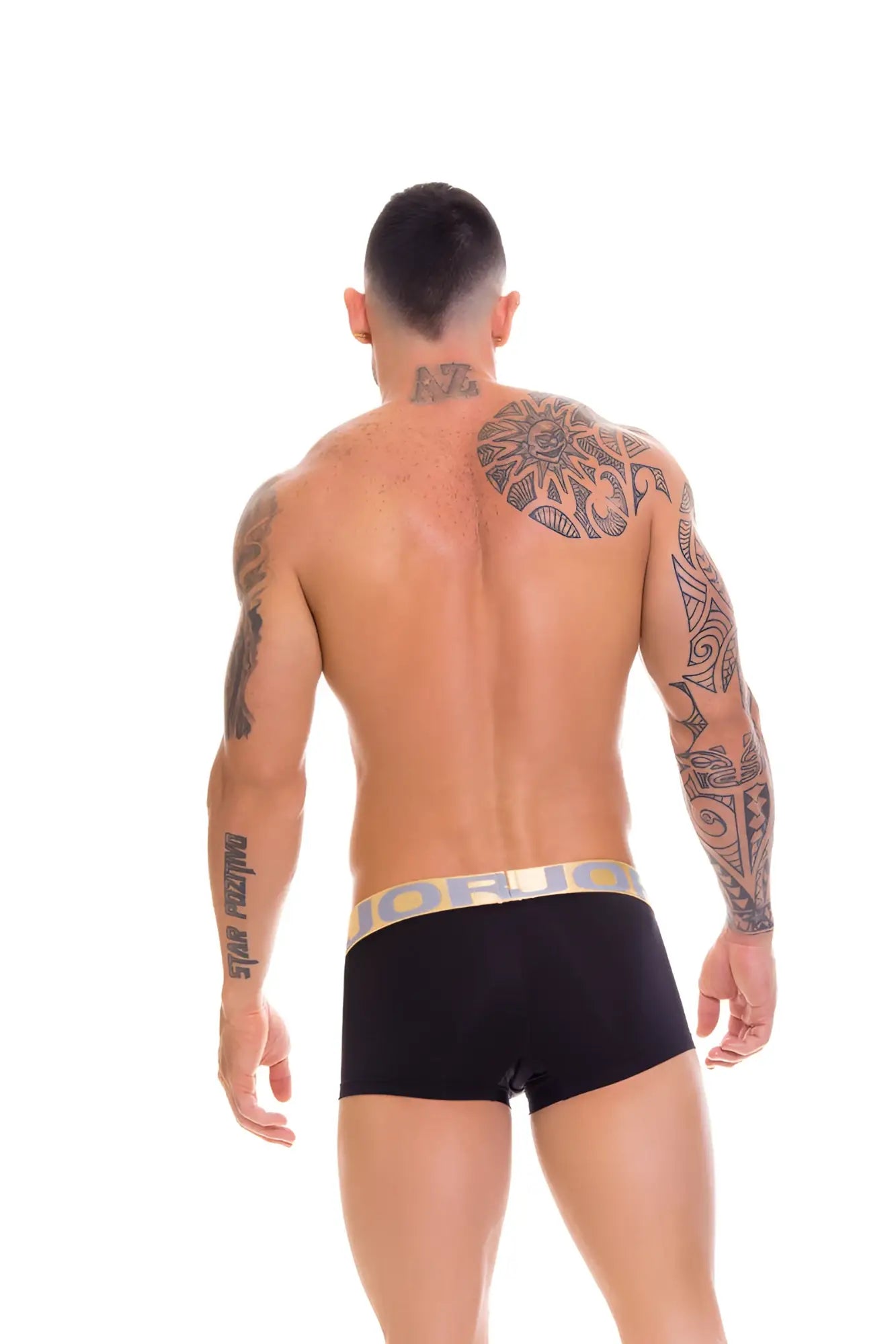 Black Jor SOFT boxer briefs with a gold and white branded waistband in size L designed for comfort and style