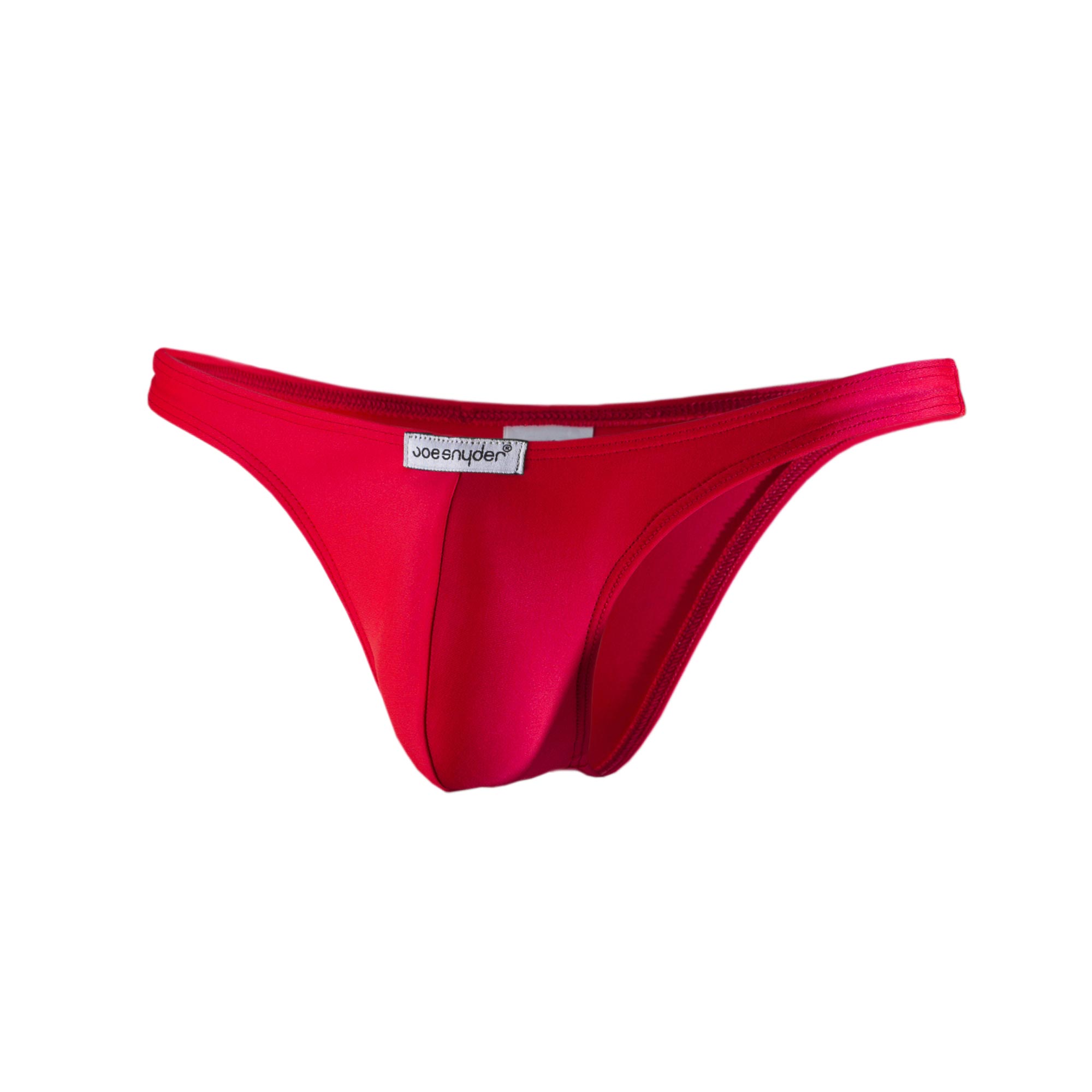 Vibrant red joe snyder thong made of smooth stretchy fabric with sleek minimalist design shown from the back
