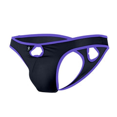 Black and purple joe snyder holes thong outlet with sleek cut-out design and form-fitting style