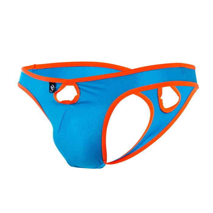 Bright blue and orange joe snyder holes thong outlet briefs with modern cut-out design for stylish comfort