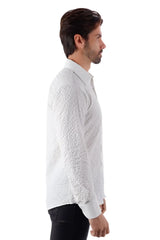 White textured long-sleeve button-up shirt with a subtle woven pattern from JUROX L S shirt collection