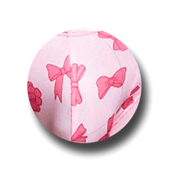 A light pink fabric sample swatch with a repeating pattern of darker pink bows and floral motifs, shown against a white background with a soft drop shadow.