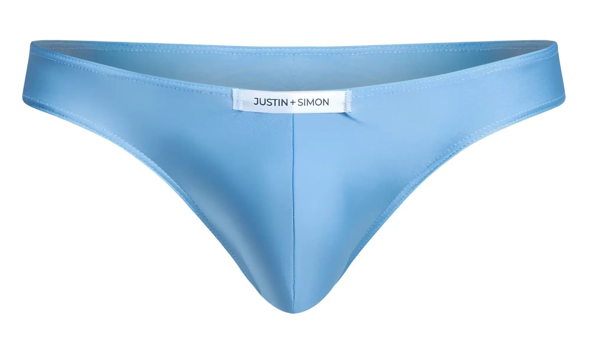 Light blue satin thong from Justin Simon in classic bikini style perfect for comfortable everyday wear