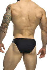 Black briefs classic bikini style by JUSTIN+SIMON in color black designed for comfortable everyday wear