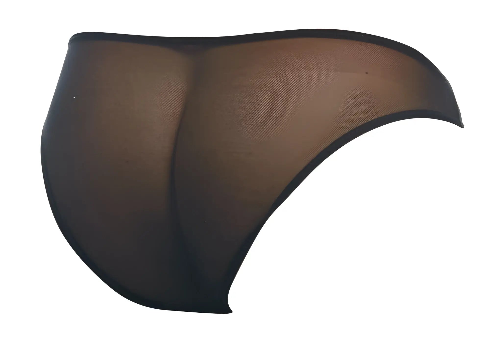 Black sheer mesh briefs justin simon xsj01 classic bikini with smooth opaque black trim along edges front view