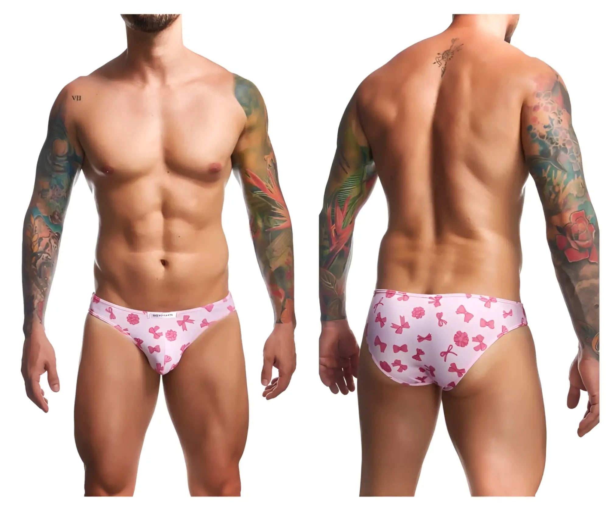 Justin simon xsj01 classic bikini coquette swim trunks in pink with bow pattern for stylish beachwear