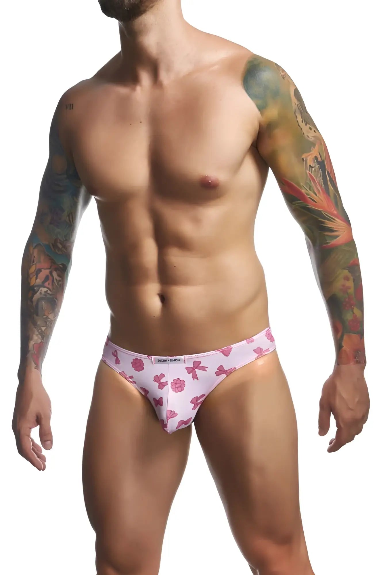 Pink patterned briefs with bow and flower designs classic bikini style from justin simon xsj01 color coquette collection